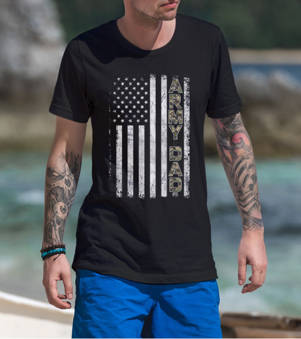 Proud Army Dad USA Flag Camo Stars Stripes T-Shirt