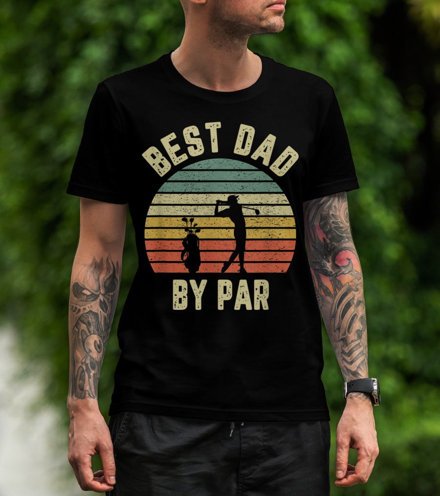 Vintage Mens Best Dad By Par Father's Day Golf Retro Sun T-Shirt