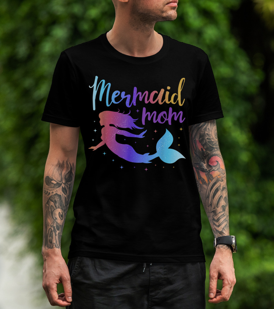 Mermaid Mom Rainbow Silhouette Birthday Party Matching T-Shirt