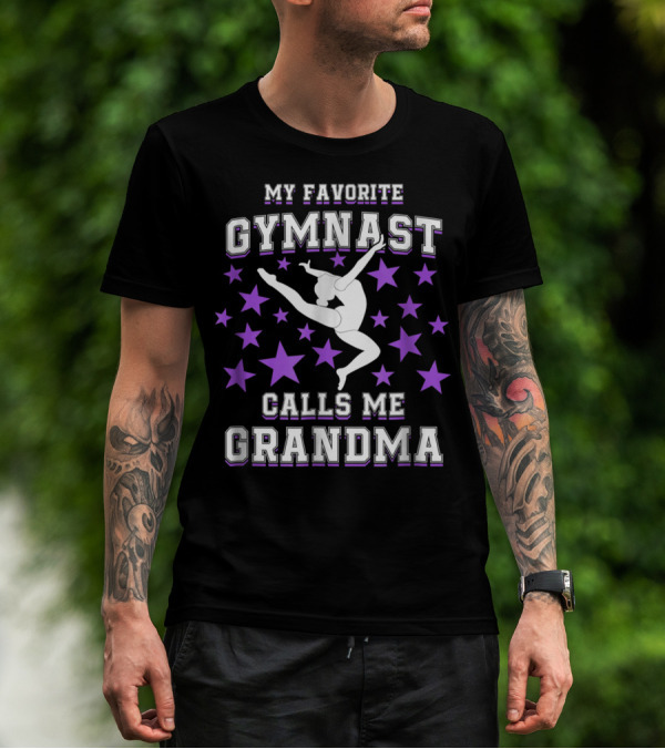My Favorite Gymnast Calls Me Grandma Gymnast Star Pattern Leaping T-Shirt