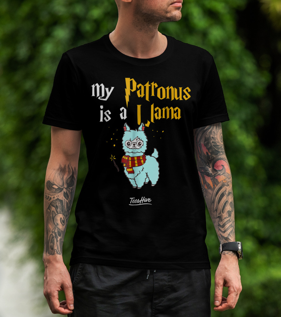 My Patronus Is A Llama Funny Llama Lover Magic Wand Scarf TeesHive T-Shirt
