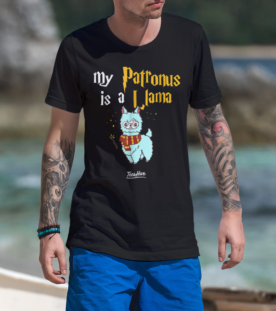 My Patronus Is A Llama Funny Llama Lover Magic Wand Scarf TeesHive T-Shirt