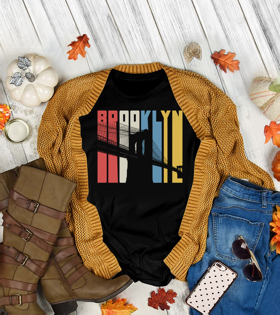 Brooklyn Bridge New York City Red Blue Yellow T-Shirt