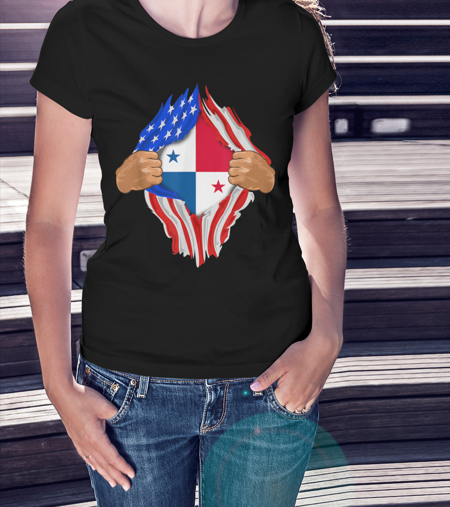 Panamanian Blood Inside Me American Flag Panama Flag Tear T-Shirt