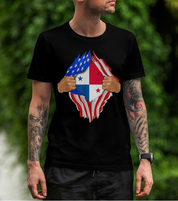 Panamanian Blood Inside Me American Flag Panama Flag Tear T-Shirt