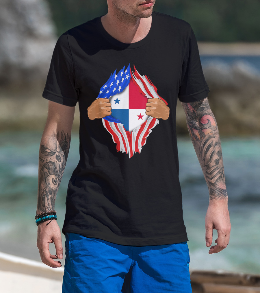 Panamanian Blood Inside Me American Flag Panama Flag Tear T-Shirt