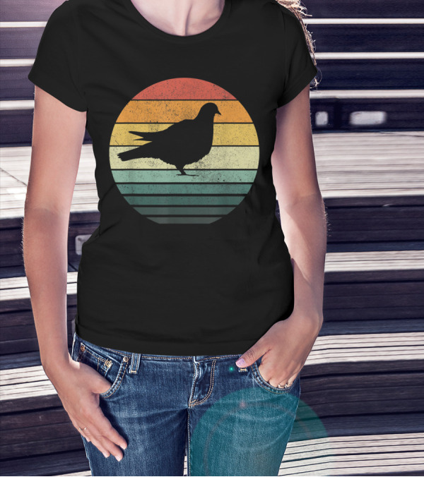 Pigeon Silhouette Vintage 70s Sunset Animal Natur Retro T-Shirt