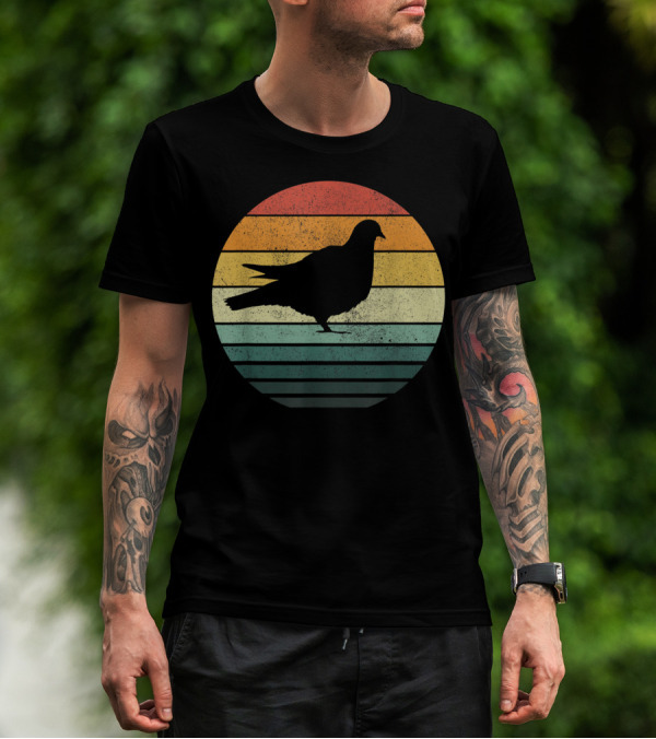 Pigeon Silhouette Vintage 70s Sunset Animal Natur Retro T-Shirt