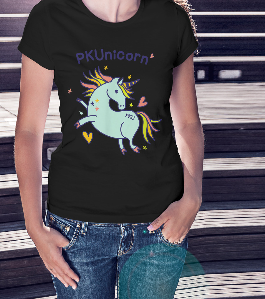 PKUnicorn PKU Awareness Cute Unicorn With Hearts And Stars T-Shirt