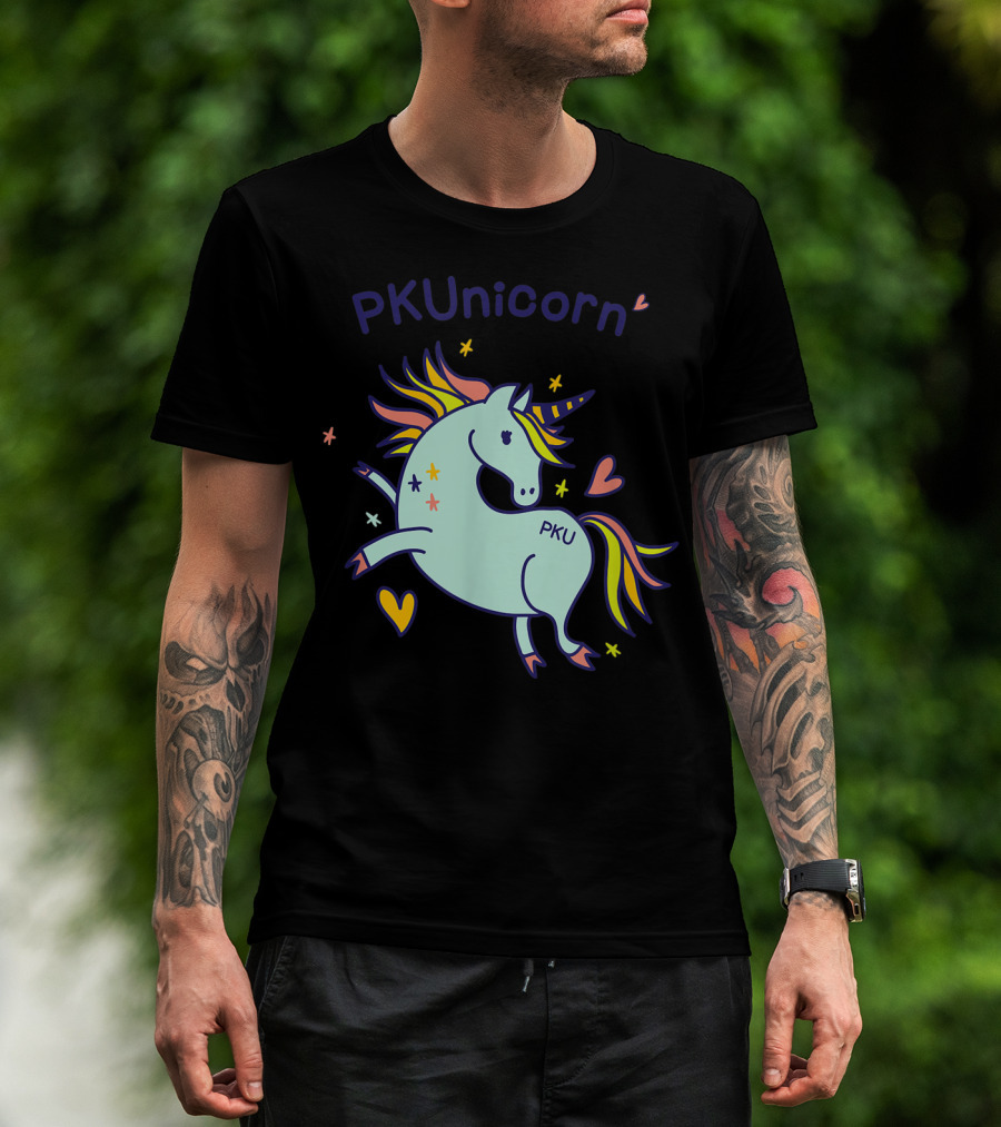 PKUnicorn PKU Awareness Cute Unicorn With Hearts And Stars T-Shirt