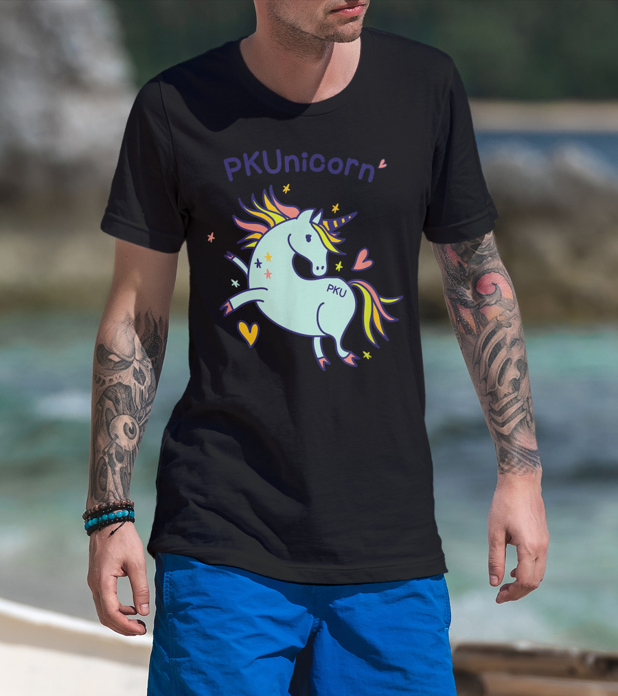 PKUnicorn PKU Awareness Cute Unicorn With Hearts And Stars T-Shirt