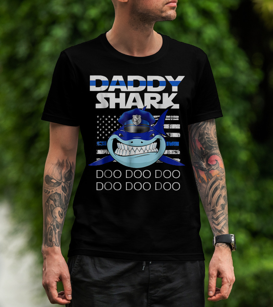 Daddy Shark Doo Doo Doo Police Blue Line T-Shirt