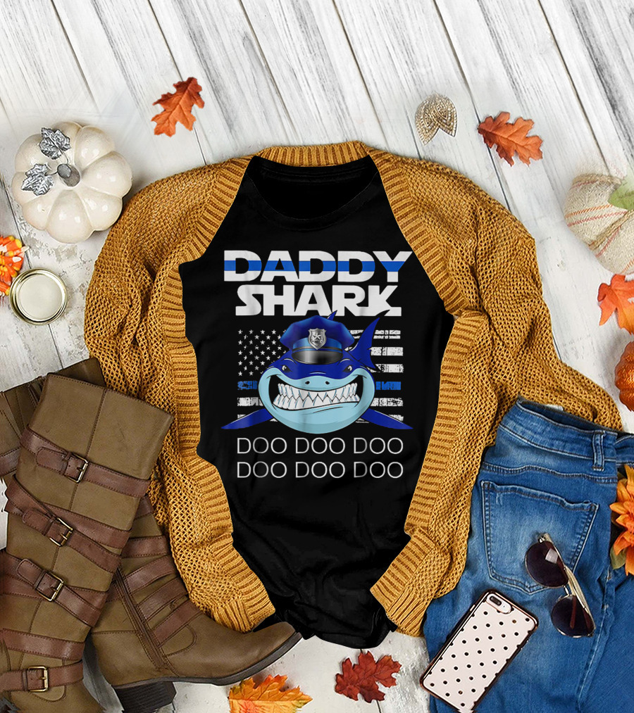 Daddy Shark Doo Doo Doo Police Blue Line T-Shirt