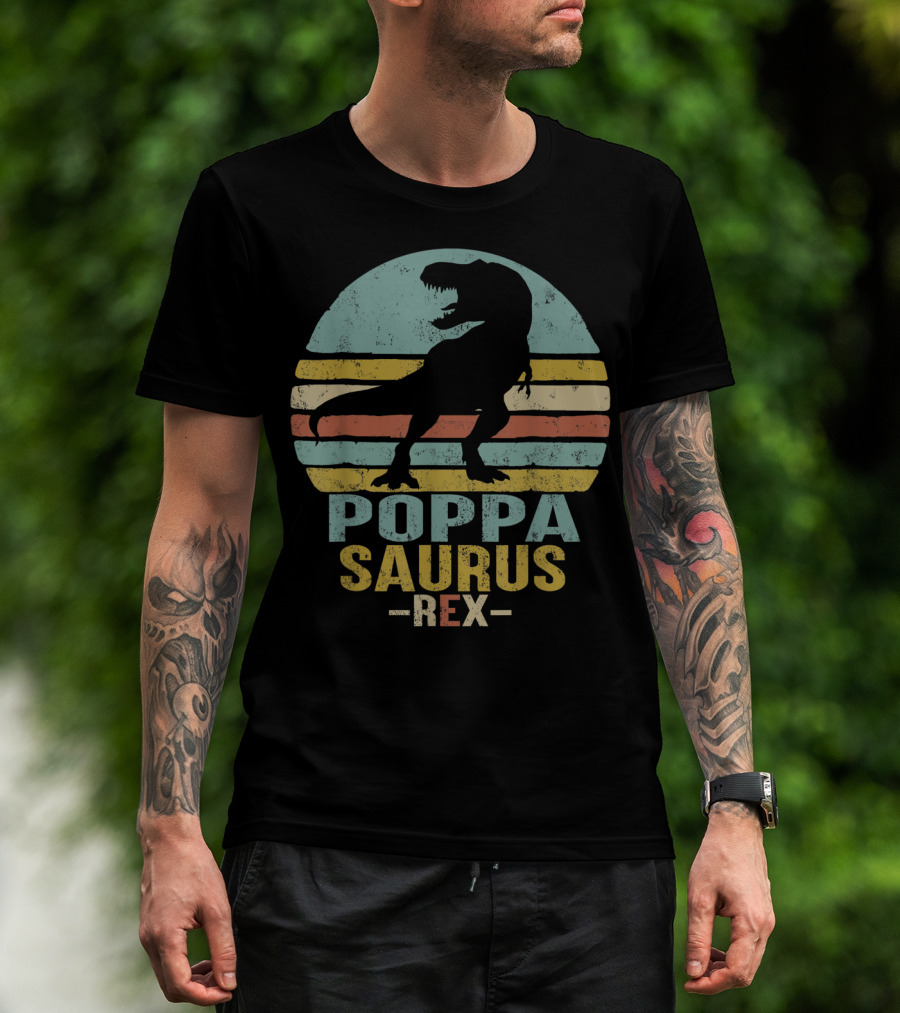 Poppasaurus Rex Retro Dinosaur Silhouette Poppa Saurus T-Shirt