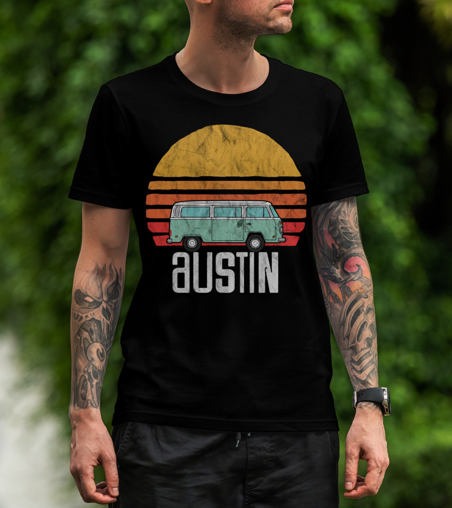 Retro Austin Texas Hippie Van Sunset Beach Bum Surfer T-Shirt