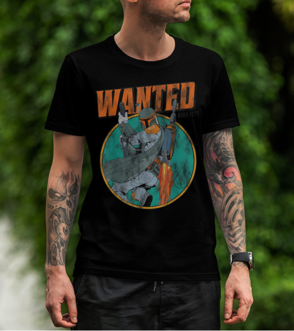 Wanted Boba Fett Star Wars Distressed Mandalorian Jetpack T-Shirt