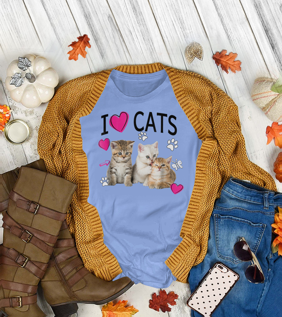 I Love Cats Kittens Hearts and Paws T-Shirt