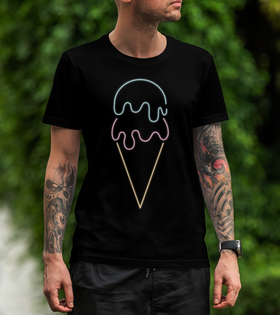 Ice Cream Lover Funny Neon Ice Cream Cone T-Shirt