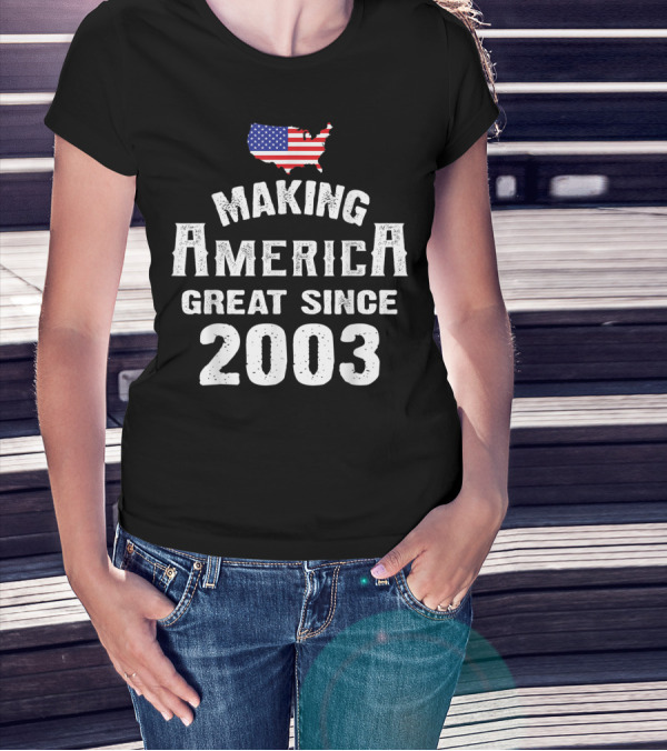 Making America Great Since 2003 16th Year Old 16 USA Flag Map T-Shirt