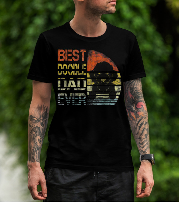 Best Doodle Dad Ever Vintage Gold Sunset Dog T-Shirt
