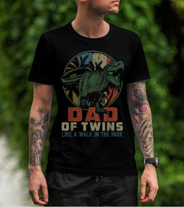Dad Of Twins Like A Walk In The Park Dinosaur T-Shirt