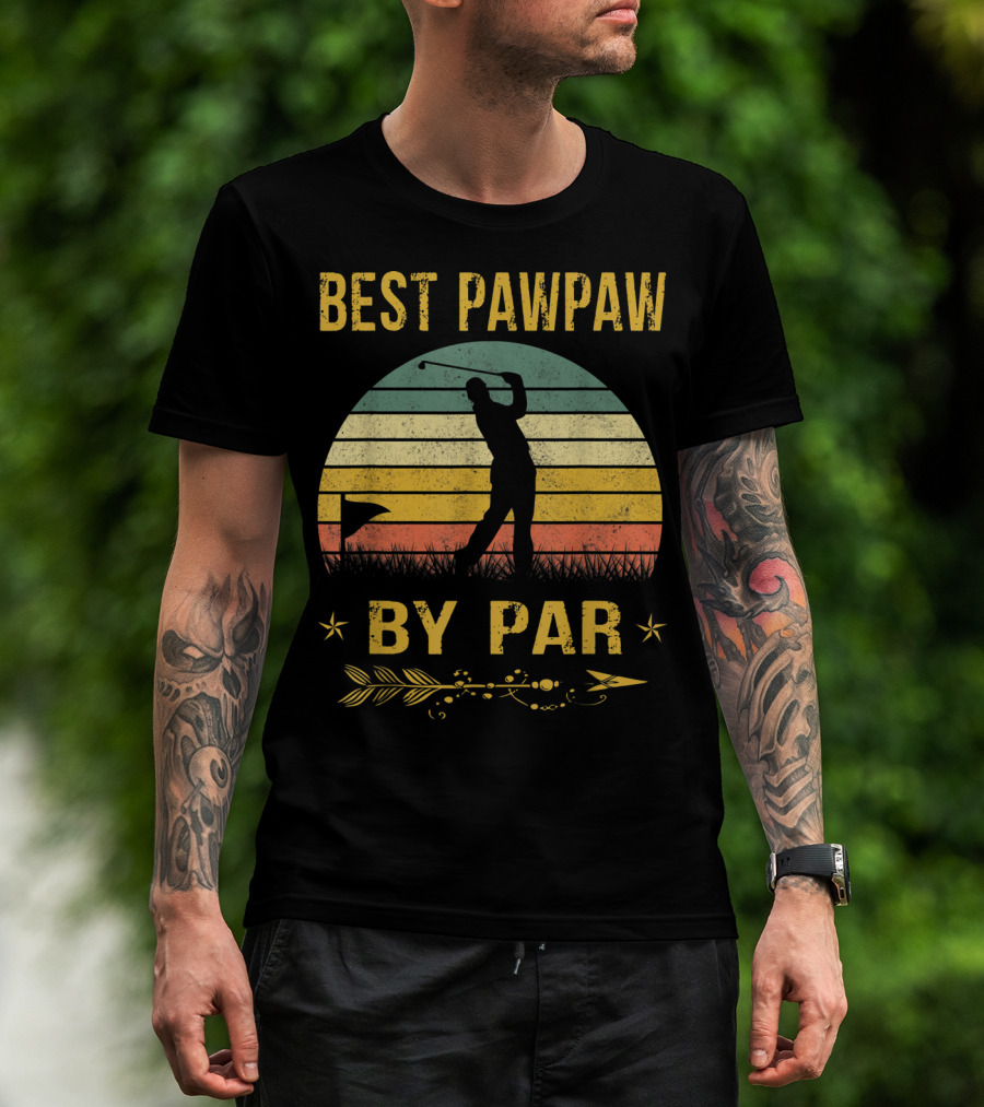Father's Day Best Pawpaw By Par Funny Golf Silhouette Vintage Sunset T-Shirt
