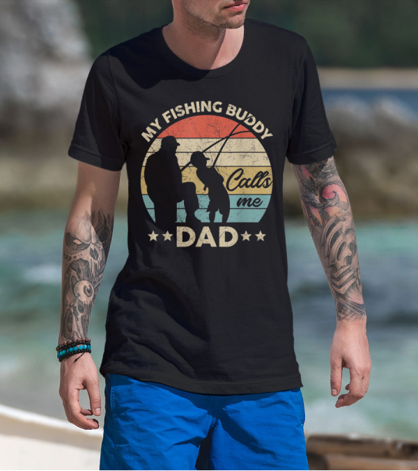 My Fishing Buddy Calls Me Dad Retro Stripes T-Shirt