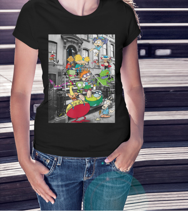 Nickelodeon Classic Nicktoons Stoop Scene Rugrats Hey Arnold Ren And Stimpy Rocko's Modern Life T-Shirt