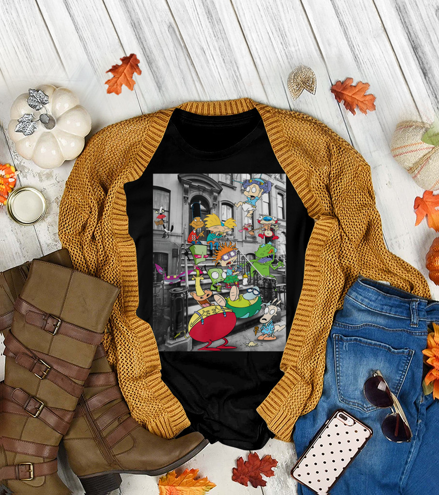 Nickelodeon Classic Nicktoons Stoop Scene Rugrats Hey Arnold Ren and Stimpy Rocko's Modern Life T-Shirt