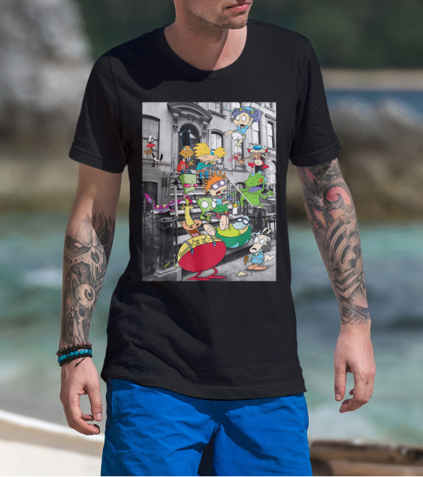 Nickelodeon Classic Nicktoons Stoop Scene Rugrats Hey Arnold Ren And Stimpy Rocko's Modern Life T-Shirt
