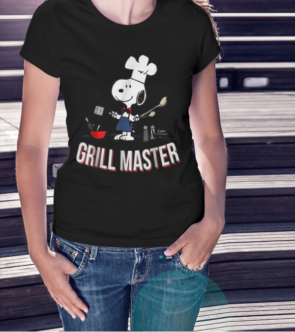 Snoopy Chef In Hat With Utensils And Grill Master Text T-Shirt