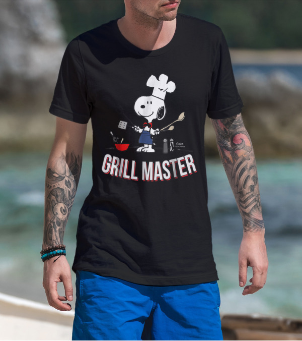 Snoopy Chef In Hat With Utensils And Grill Master Text T-Shirt