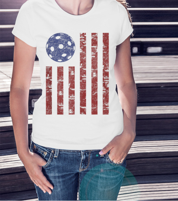 Patriotic American Pickleball Vintage Distressed Flag T-Shirt
