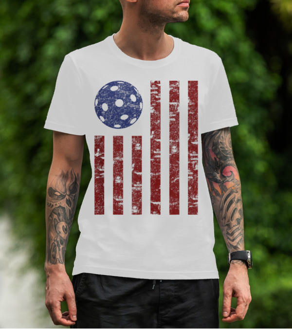 Patriotic American Pickleball Vintage Distressed Flag T-Shirt
