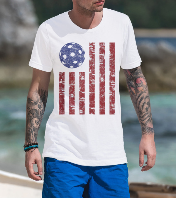 Patriotic American Pickleball Vintage Distressed Flag T-Shirt