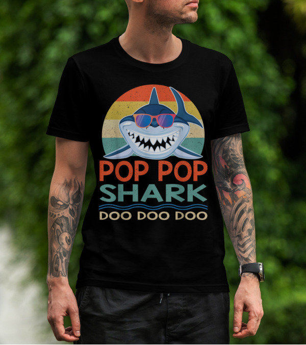 Pop Pop Shark Doo Doo Doo Vintage Retro Style Sunglasses T-Shirt