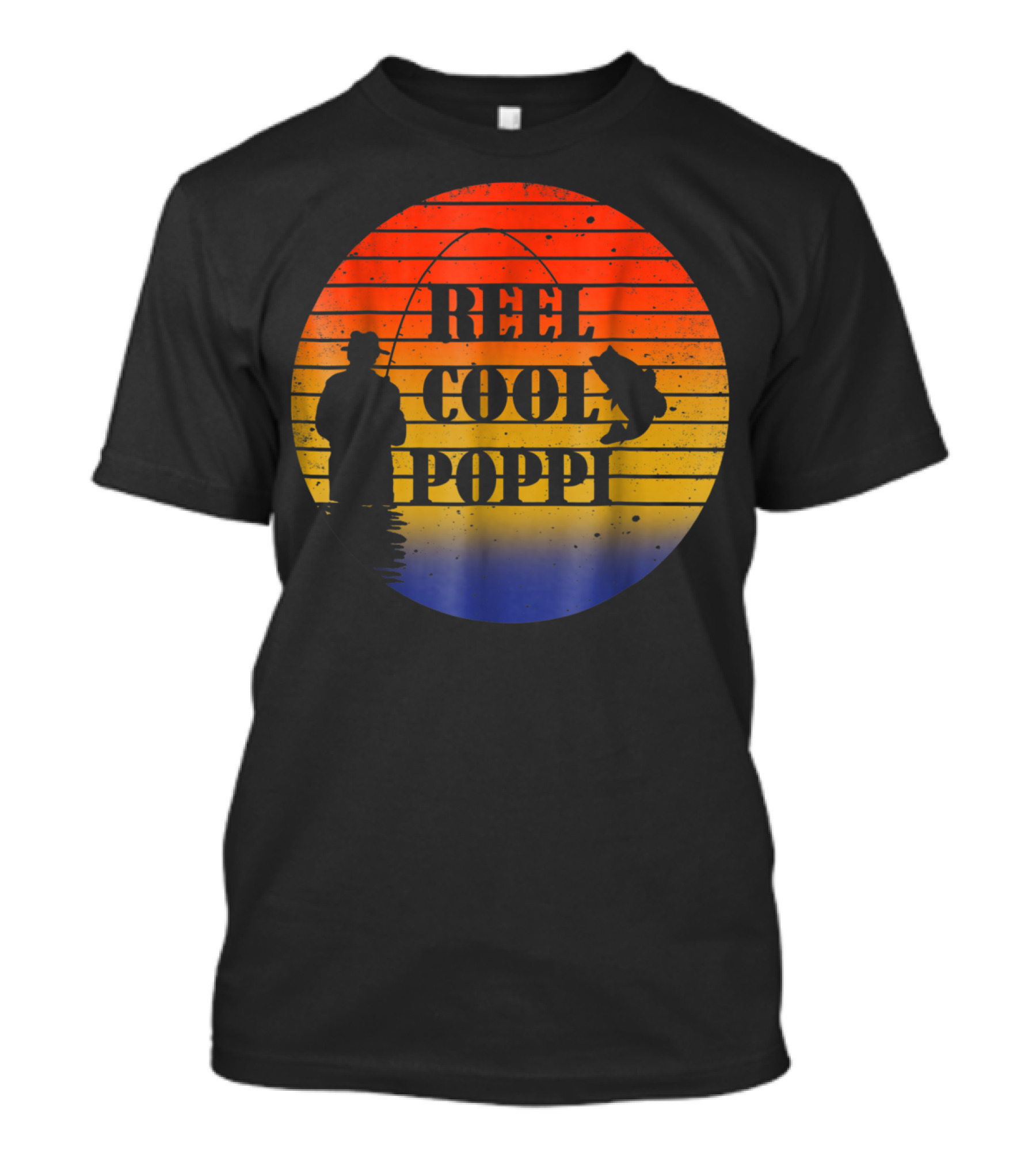 Reel Cool Poppi Silhouette Fishing Vintage Sunset T-Shirt