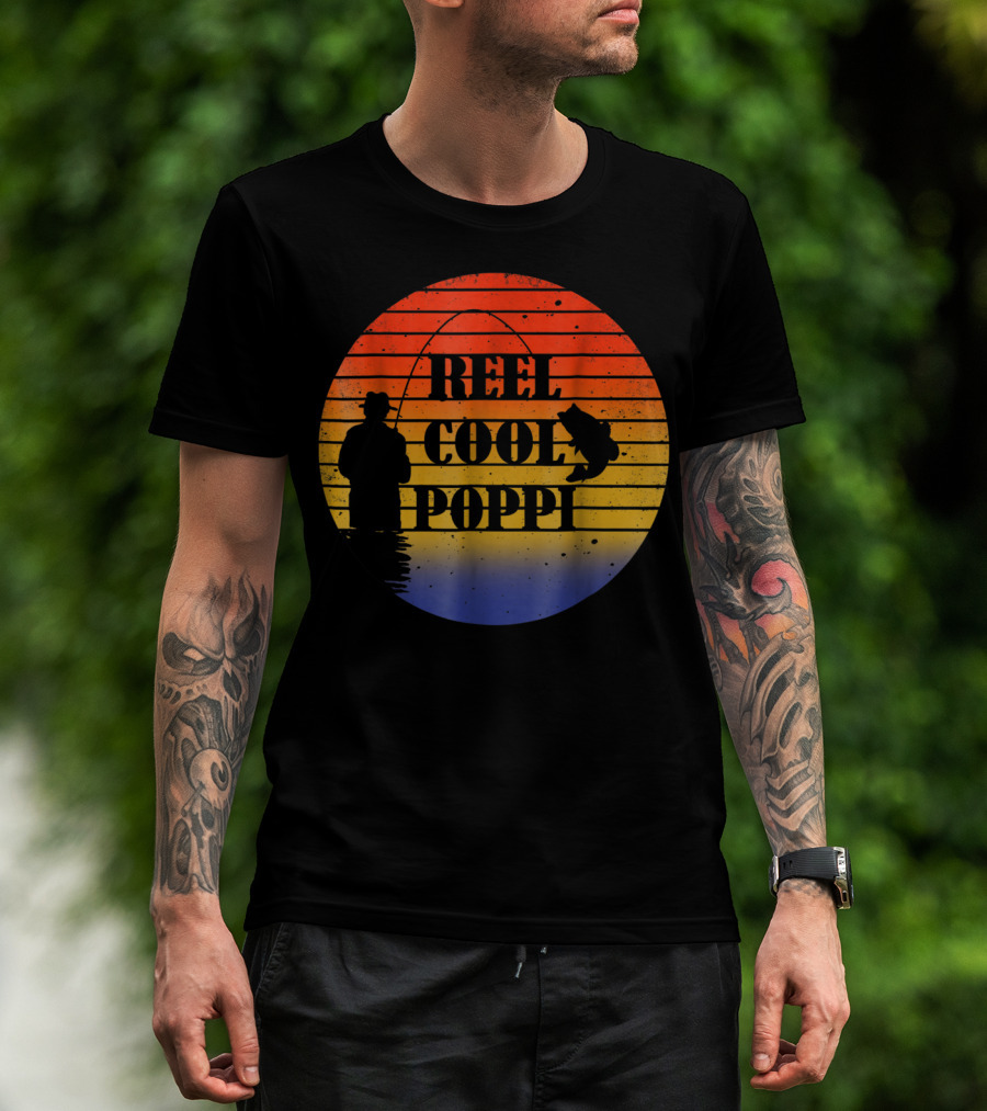 Reel Cool Poppi Silhouette Fishing Vintage Sunset T-Shirt