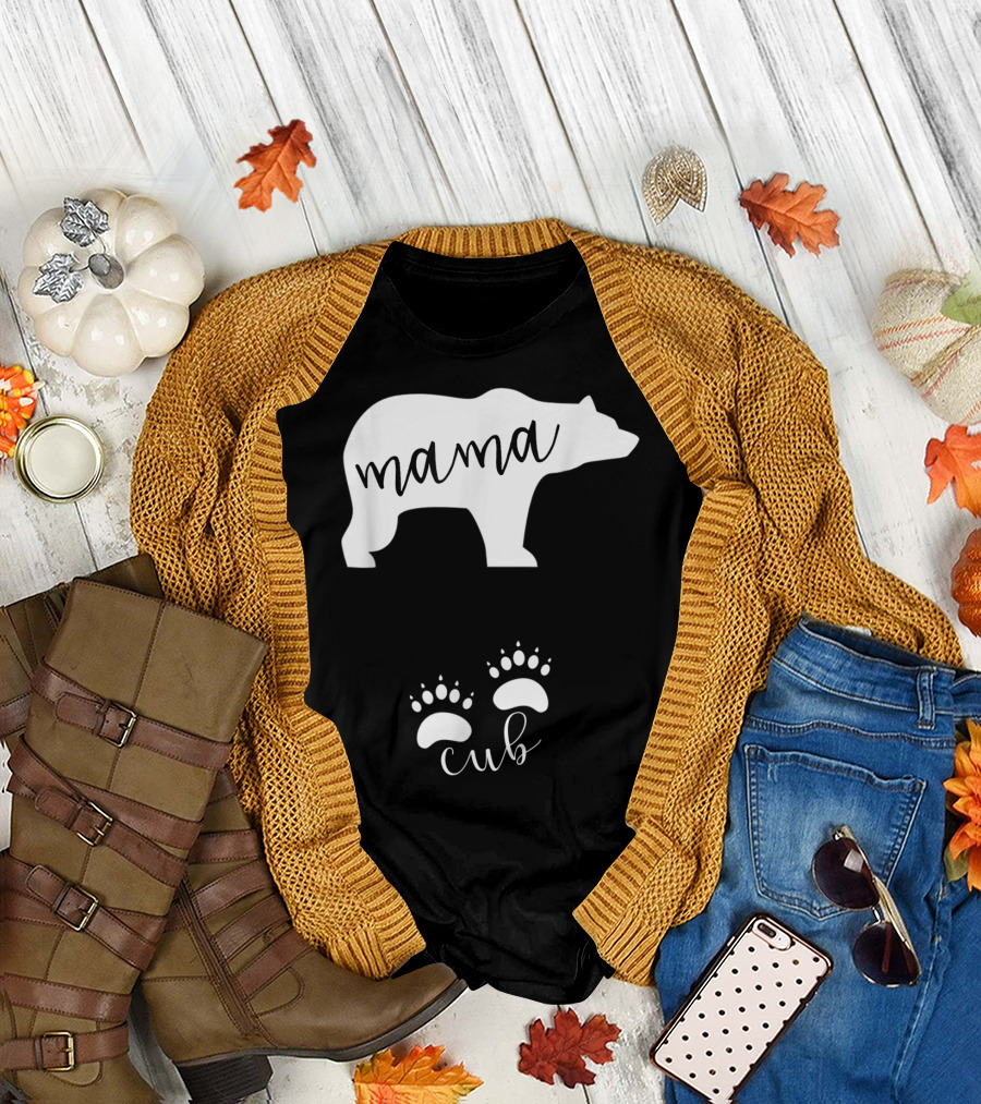 Mama Bear Pregnancy Announcement with Cub Paws T-Shirt