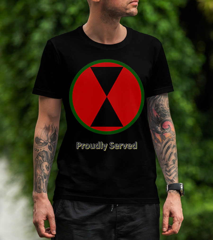 Proudly Served 7th Infantry Division Red Hourglass Emblem T-Shirt