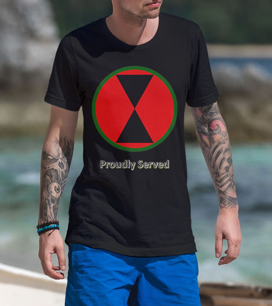 Proudly Served 7th Infantry Division Red Hourglass Emblem T-Shirt