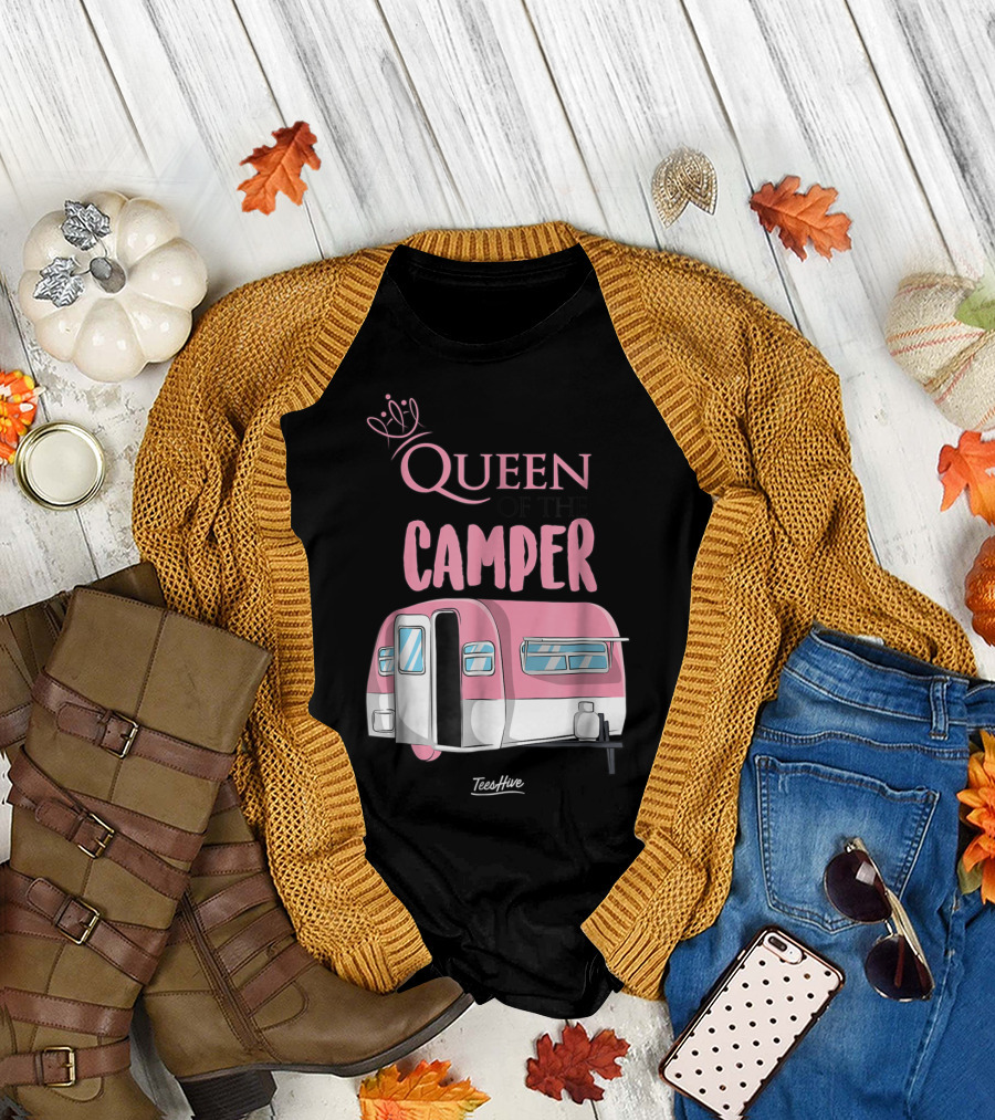 Queen Of The Camper TeesHive Pink Trailer T-Shirt