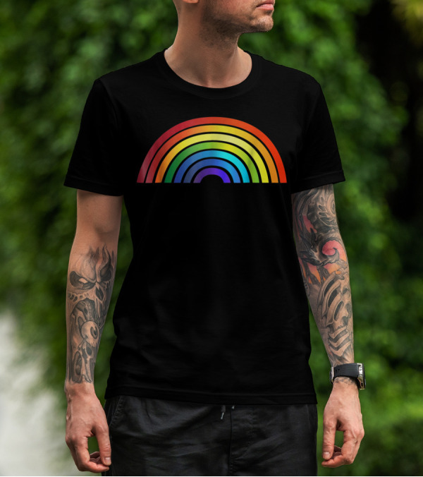 Rainbow Glossy Style Basic Simple Stripe T-Shirt