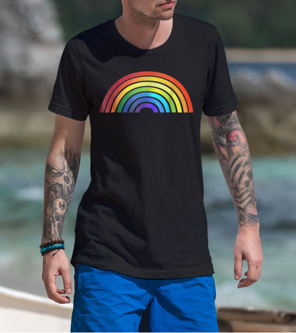 Rainbow Glossy Style Basic Simple Stripe T-Shirt