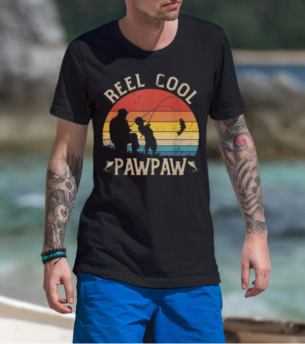 Reel Cool Pawpaw Vintage Silhouette Fishing Scene T-Shirt