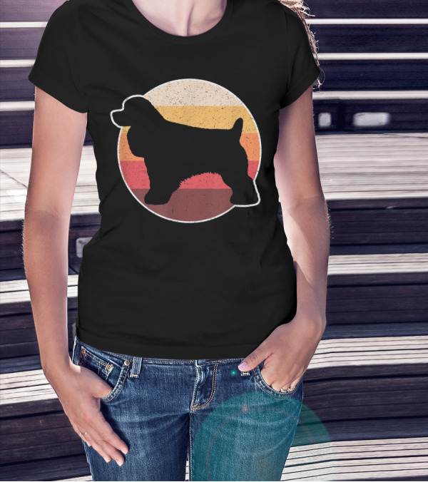 Retro Vintage Cocker Spaniel Dog Lovers Silhouette Circle Stripes T-Shirt