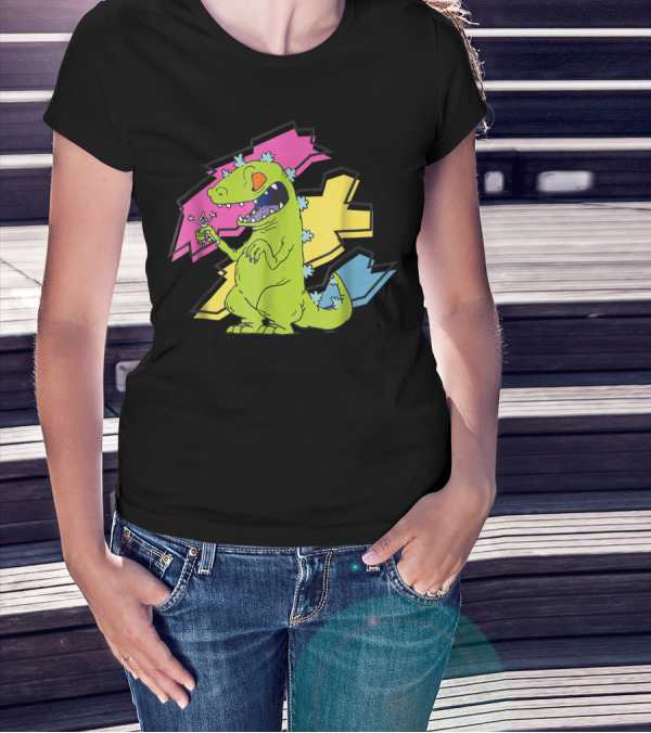 Rugrats Reptar Shreds Colorful Electric Background T-Shirt