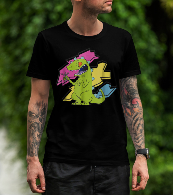 Rugrats Reptar Shreds Colorful Electric Background T-Shirt