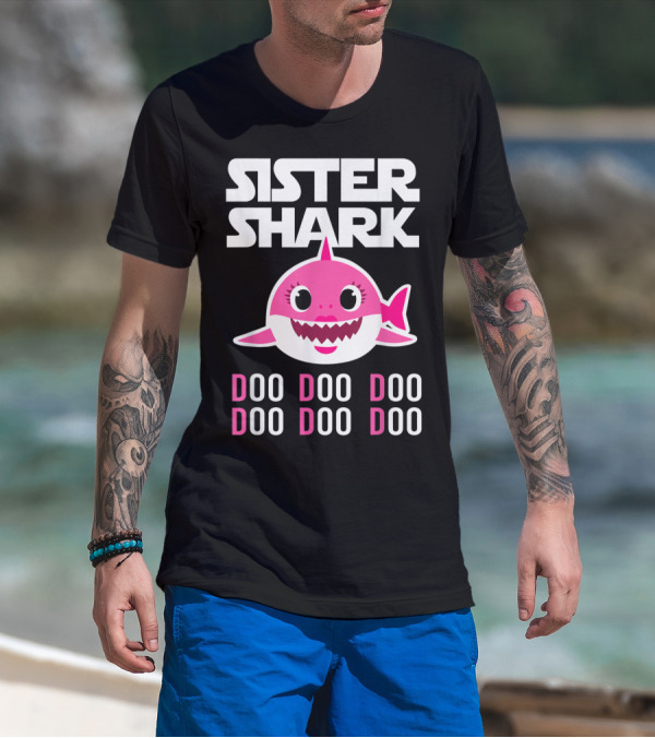 Sister Shark Doo Doo Doo Pink Cartoon T-Shirt
