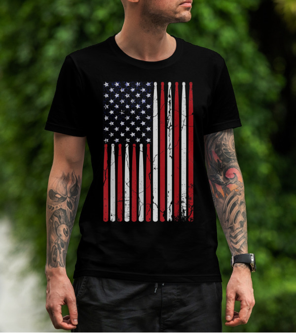 Vintage American Flag Drumsticks Drummer Player T-Shirt